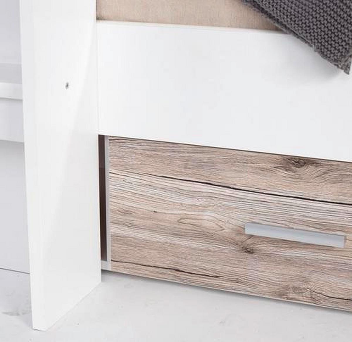 Stauraumbett Max 90x200 - Eichefarben/Weiß, KONVENTIONELL, Holzwerkstoff (269/180/115cm)