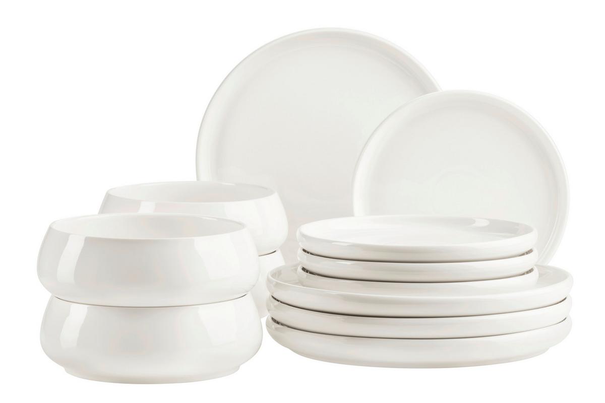 Tafelservice Taya 12-teilig Porzellan, Weiß, 4 Personen - Weiß, Basics, Keramik - Mäser