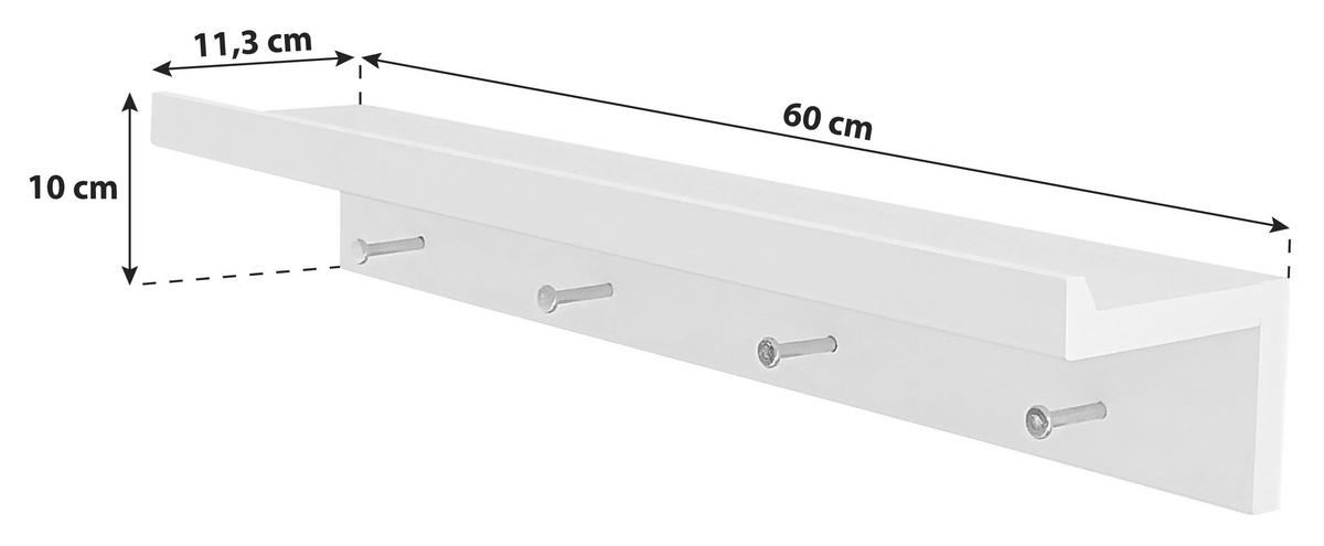 Hakenleiste Martina B: 60 cm mit Ablage 4 Haken - Grün, MODERN, Holzwerkstoff/Metall (60/10/11,3cm)