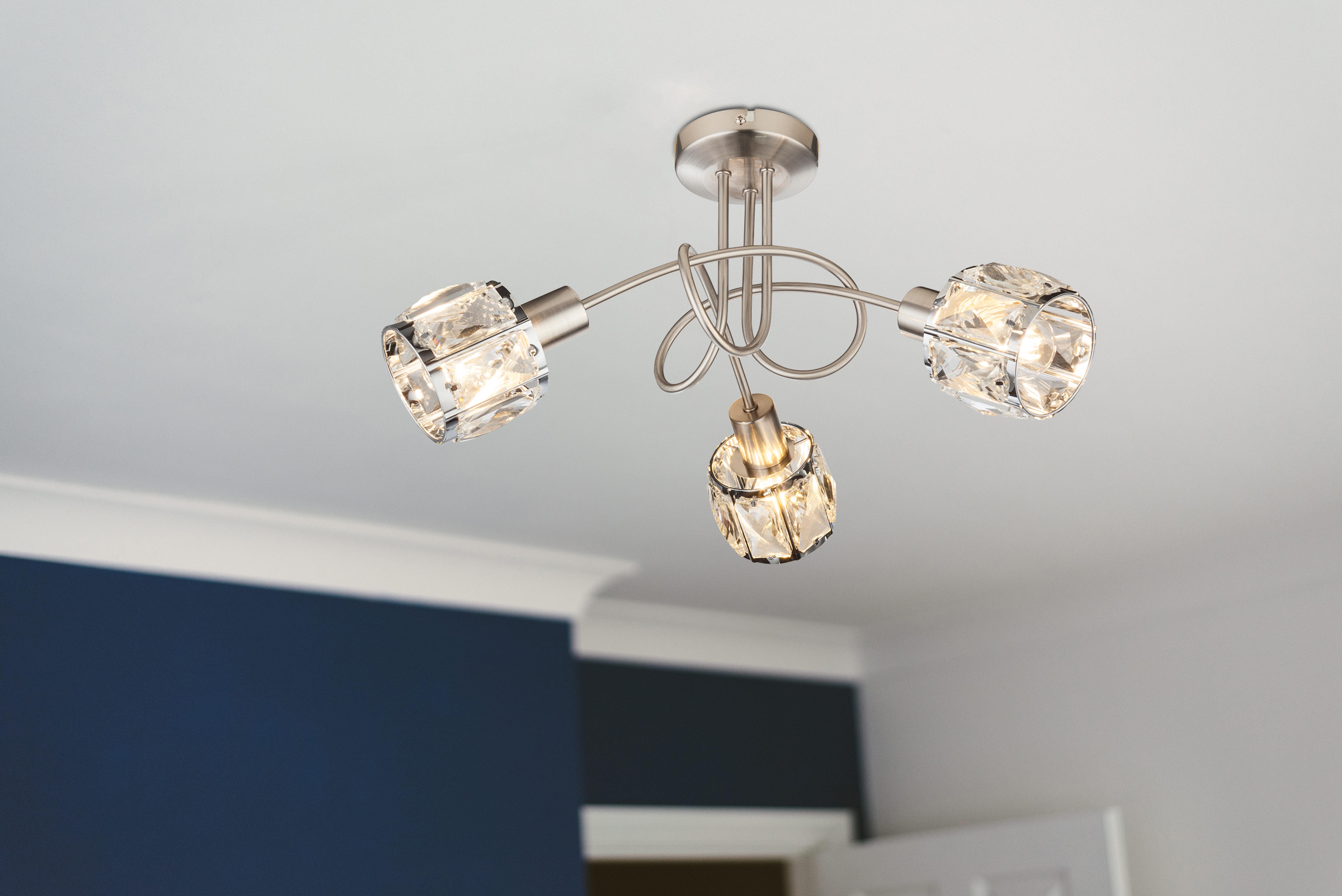 Strahler 3-Flammig Ø 38 cm, mit Kristallglas - Design, Glas/Metall (38/24cm) - Globo