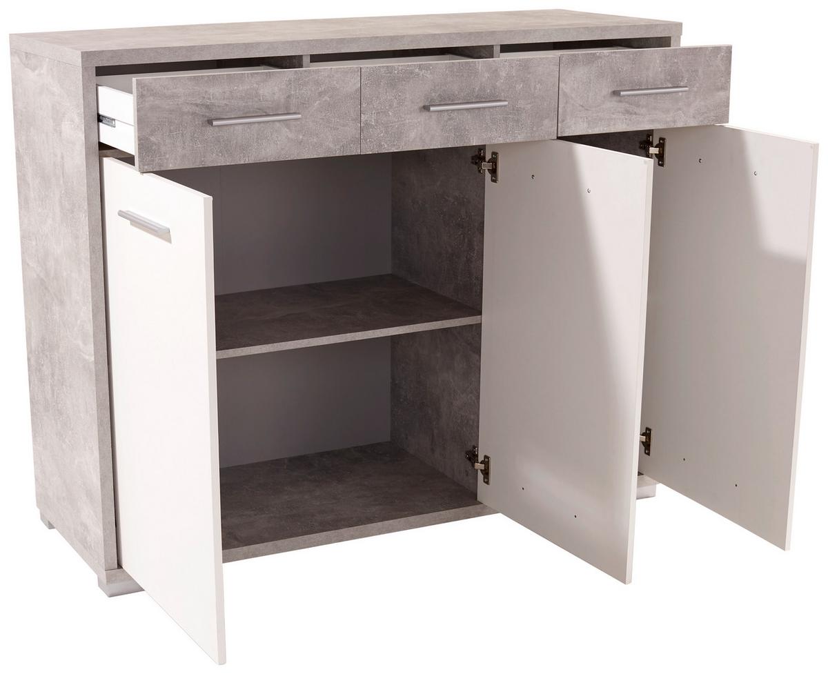 Kommode B 144 cm Q-BIG New, Beton Optik/Weiß - Weiß/Grau, MODERN, Holz (144/105/44cm)