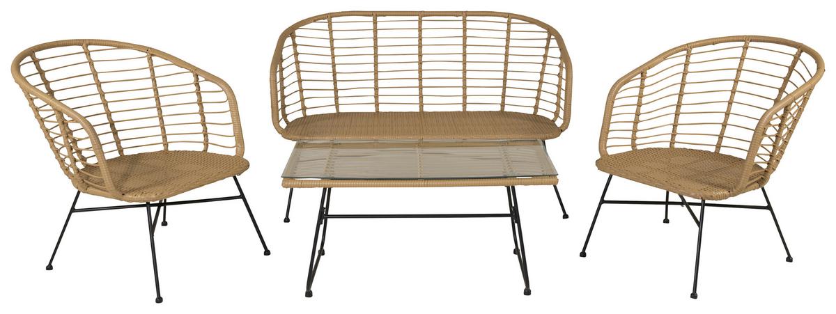 Loungegarnitur Viga - Beige/Schwarz, KONVENTIONELL, Glas/Kunststoff - Gardenson