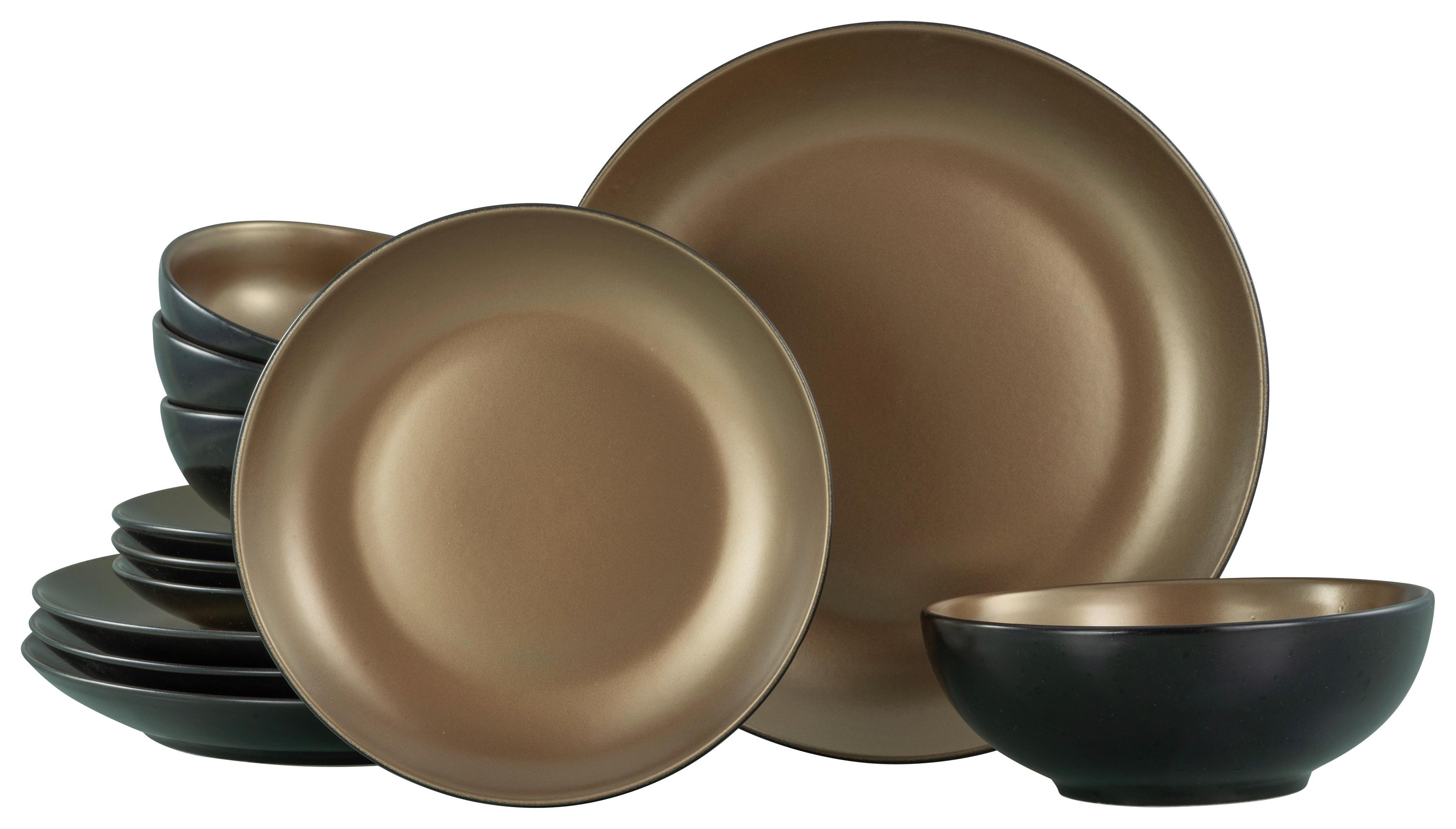Jídelní souprava 12-dílná, zlatá/černá - černá/barvy zlata, keramika (31,5/31/38cm) - Creatable