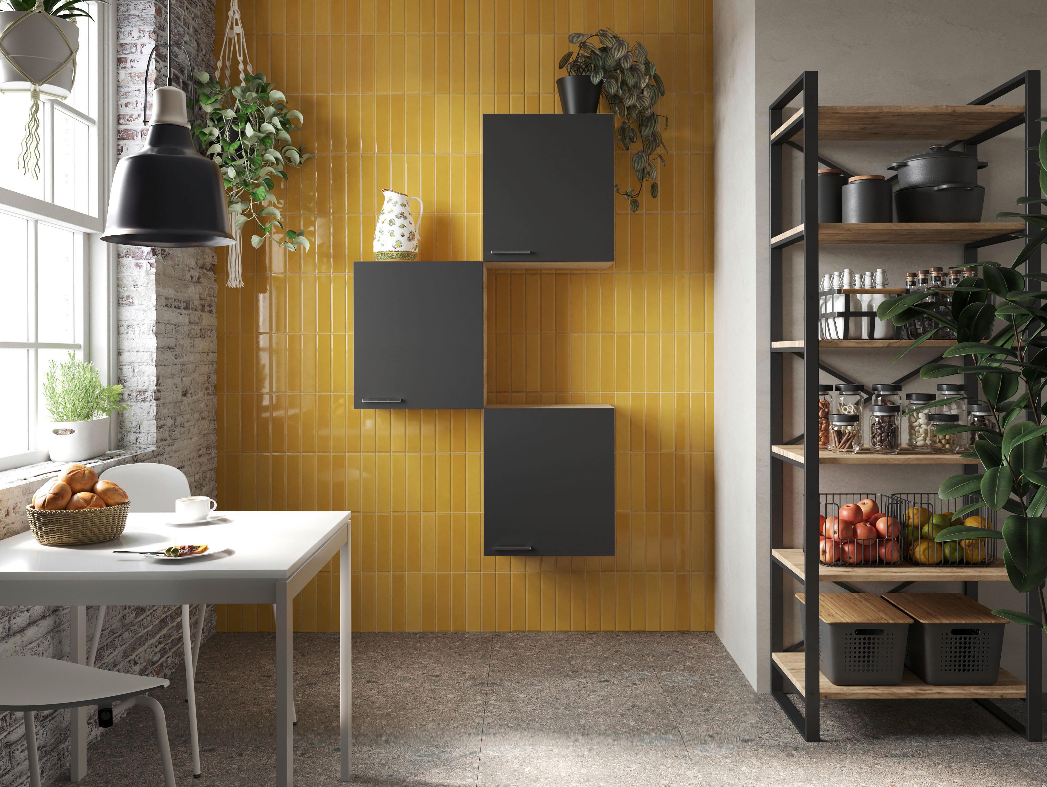 Küchenoberschrank Merle Schwarz, Eiche Dekor B: 100 cm - Eichefarben/Schwarz, Basics, Holzwerkstoff (100/168,3/34,6cm) - Respekta
