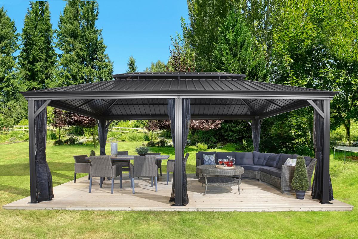 Pavillon Messina 598x363 Cm Wetterfest Gartenpavillon - Anthrazit, Basics, Metall (598/307/363cm)