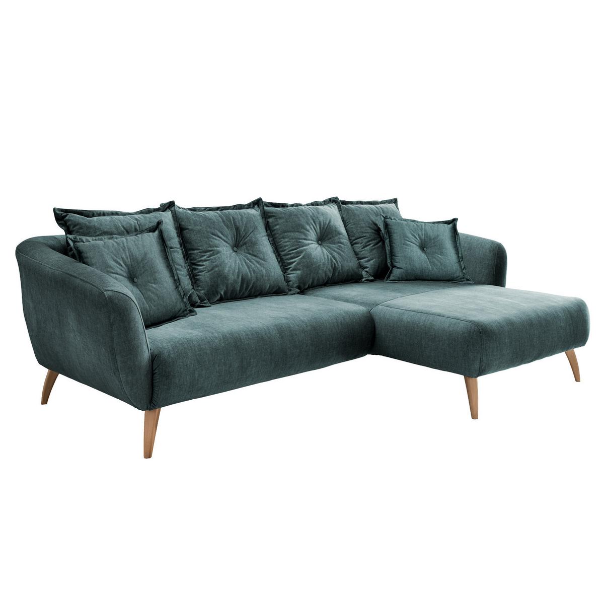 Ecksofa Baggio Mit Kissen Textil Blau/Grün - Blau/Schwarz, MODERN, Holz/Textil (277/162cm) - Livetastic