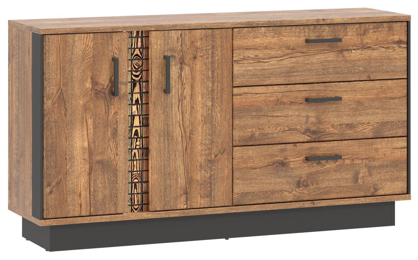 Široká komoda DORIAN 2D3S - čierna/farba duba, Design, kompozitné drevo/plast (153/84/40cm) - MID.YOU