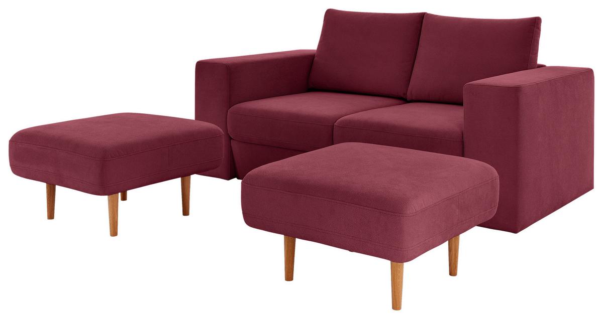 4-Sitzer-Sofa Looks Rot/Beere - Eichefarben/Beere, Design, Textil (252/96/107cm) - LOOKS by W.Joop