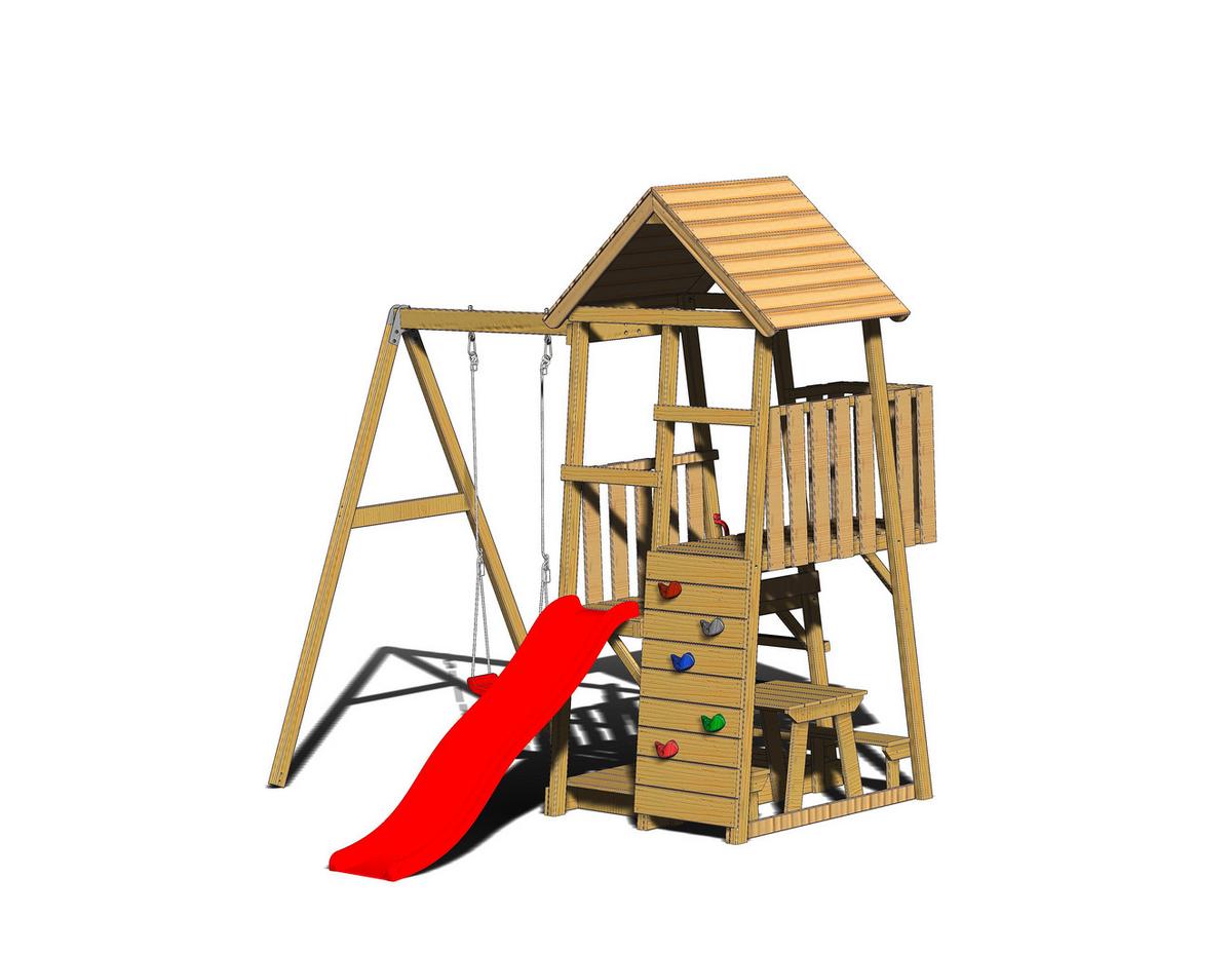 Spielturm Gorilla Naturfarben/Rot, B: 270 cm - Rot/Naturfarben, KONVENTIONELL, Holz (270/270/290cm)