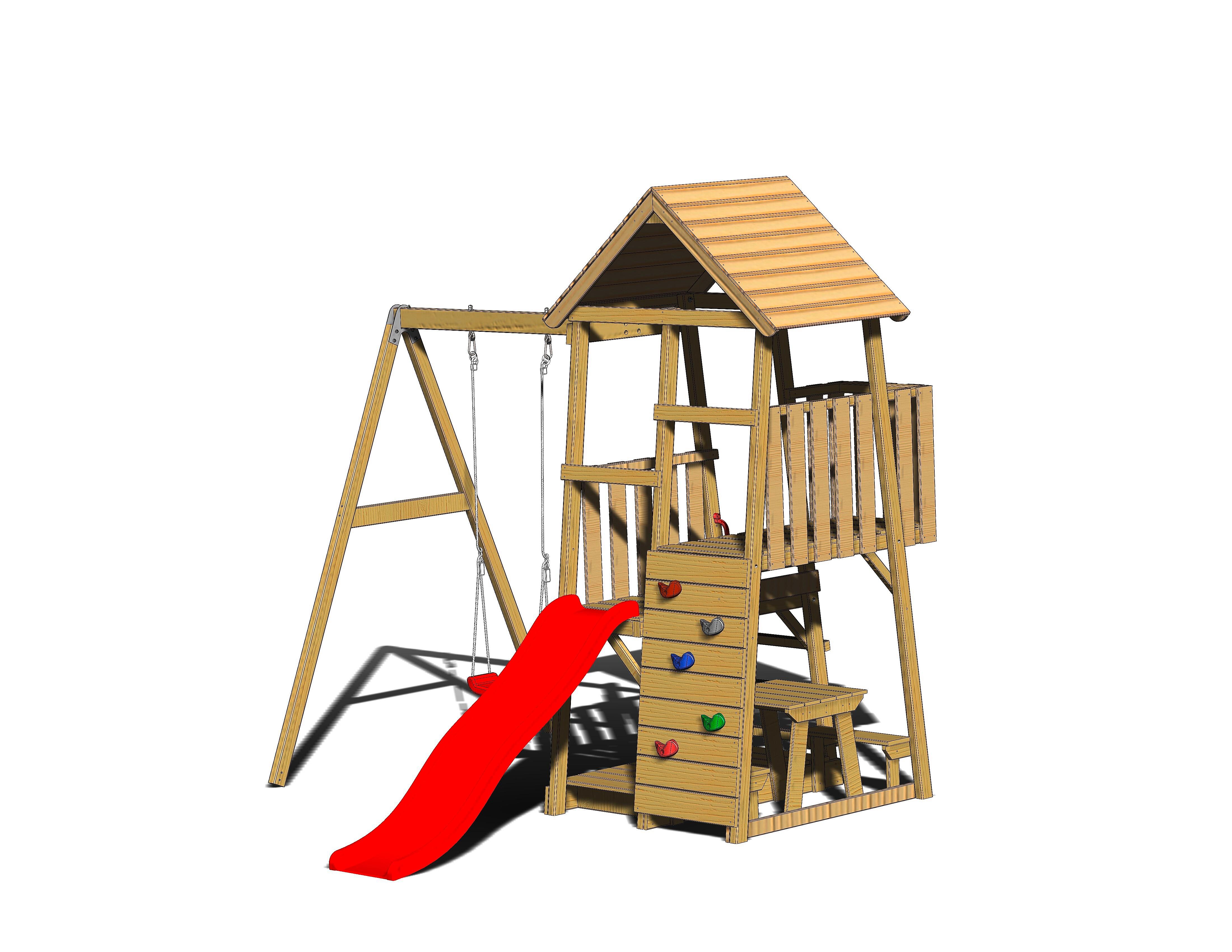 Spielturm Gorilla Naturfarben/rot, B: 270 Cm