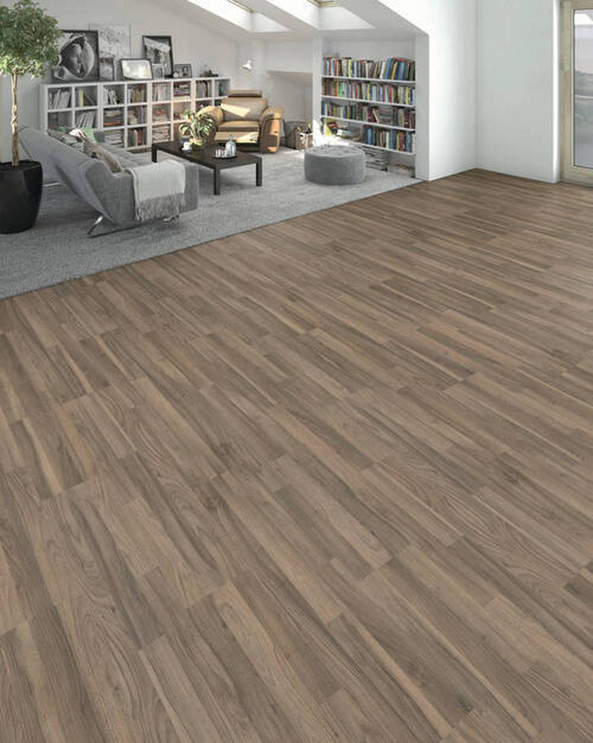 Laminatboden 3-Stab Nussbaum Str. Matt - Nussbaumfarben, Basics, Holzwerkstoff (19.3/128.2cm) - Living by HARO