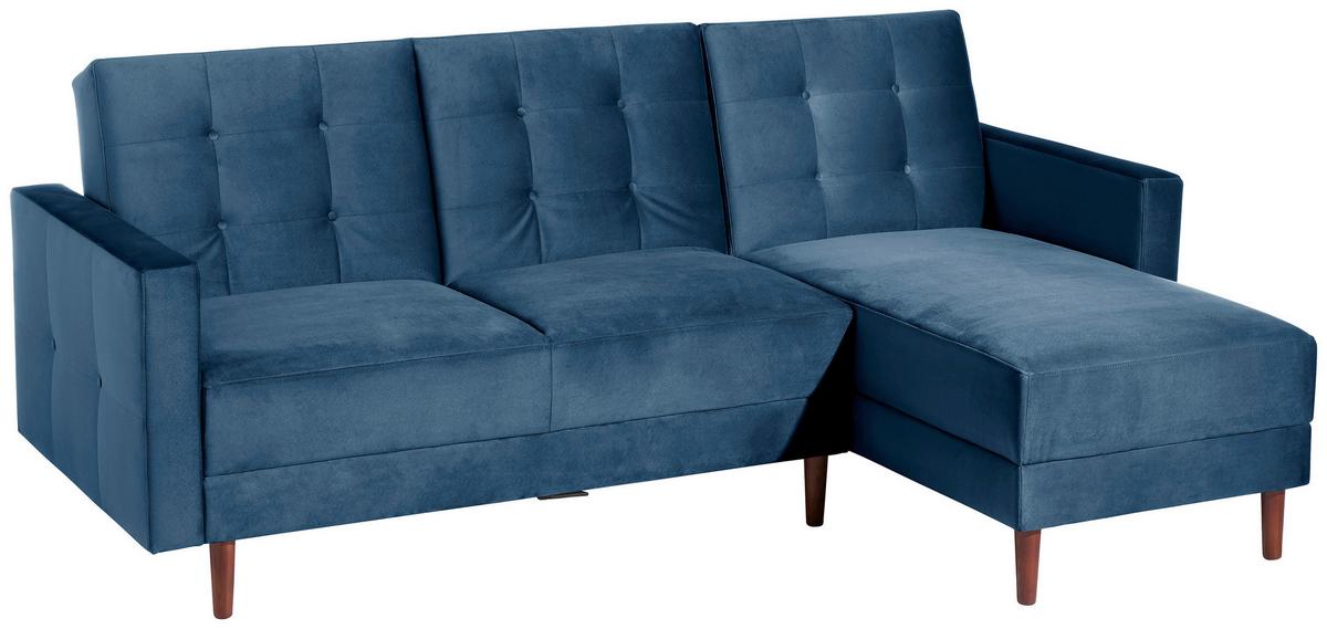 Ecksofa Mit Schlaffunktion Easy Relax Dunkelblau Samt - Eschefarben/Dunkelblau, Design, Textil (223/152cm) - Max Winzer