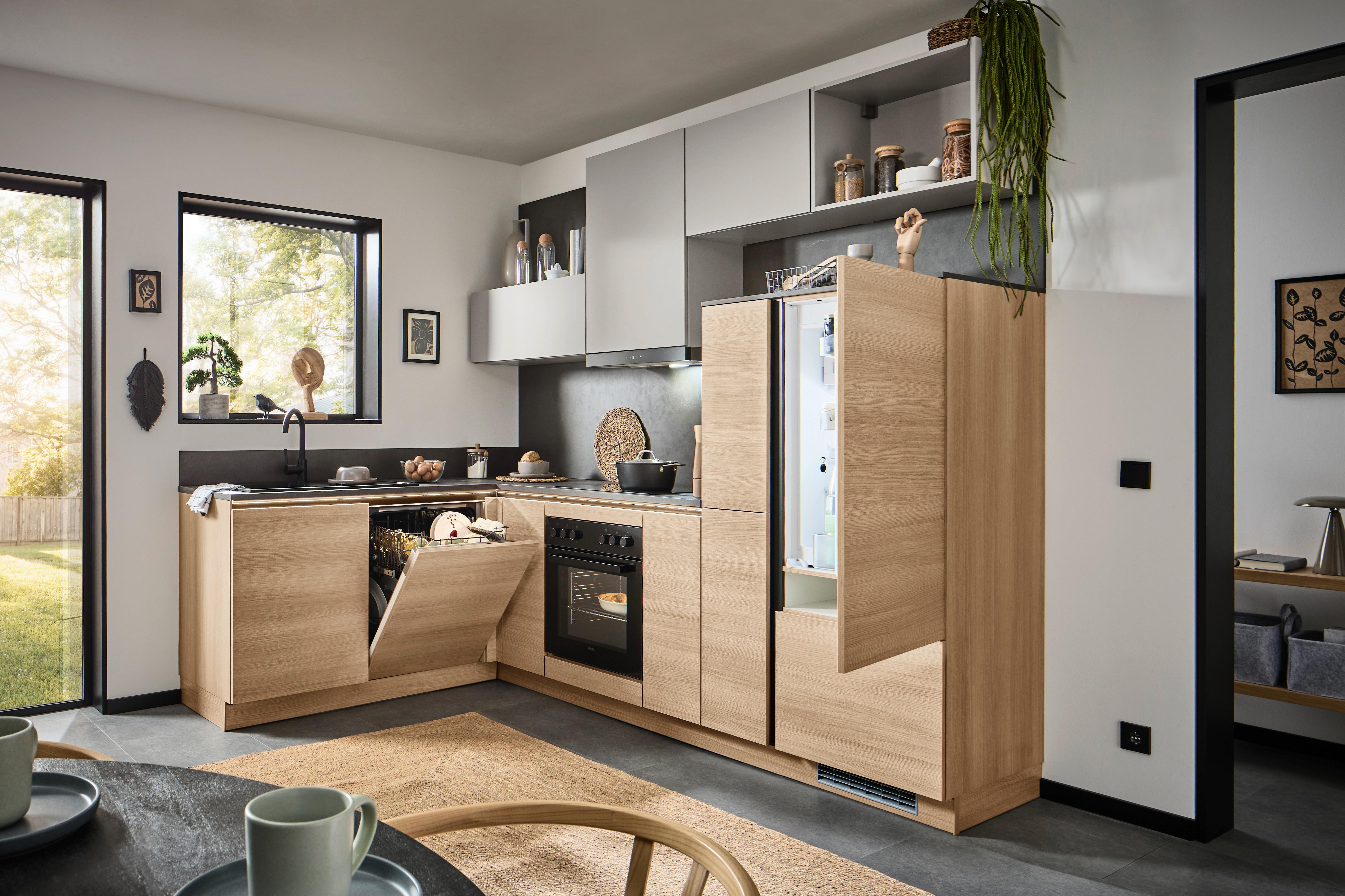Eckküche Ip2200/ip3150 - Eichefarben/Hellgrau, Design, Holzwerkstoff (185/278cm) - Impuls