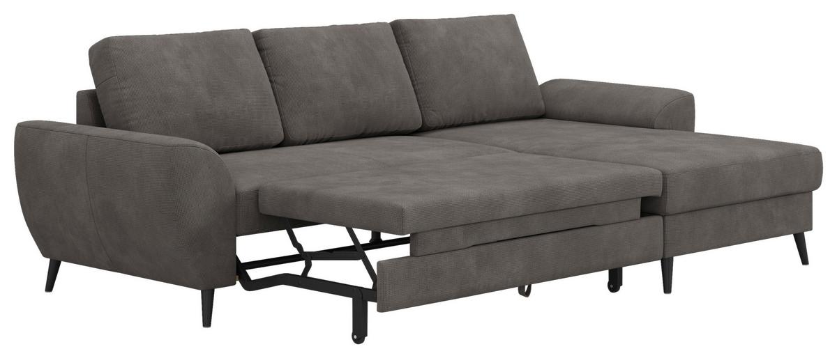 Ecksofa mit Bettfunktion Terra Chenille grau, B: 255cm - Schwarz/Grau, Trend, Textil (255/154cm) - MID.YOU