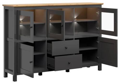 Sideboard 186 cm Graphitfarben Eiche Artisan Dekor - Graphitfarben/Eiche Artisan, Design, Glas/Holzwerkstoff (186/126/44cm)
