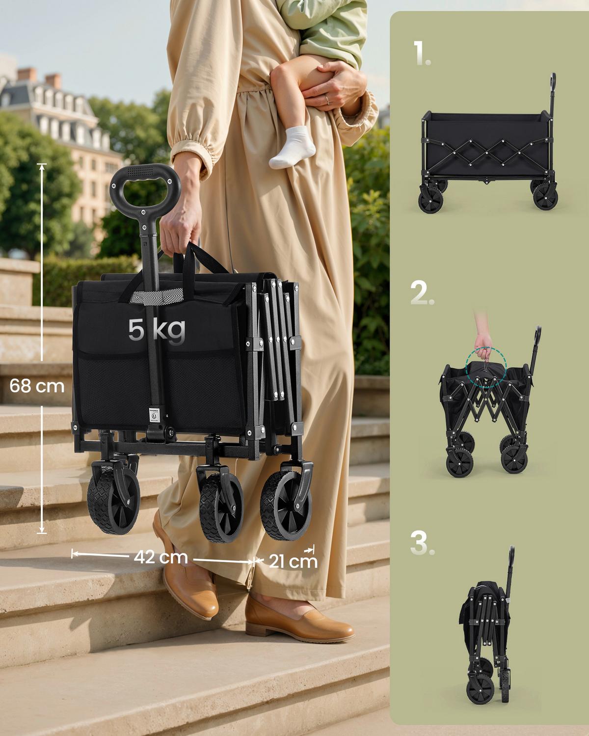 Bollerwagen Schwarz B: 67 cm - Schwarz, Basics, Textil/Metall (67/42/90,5cm)