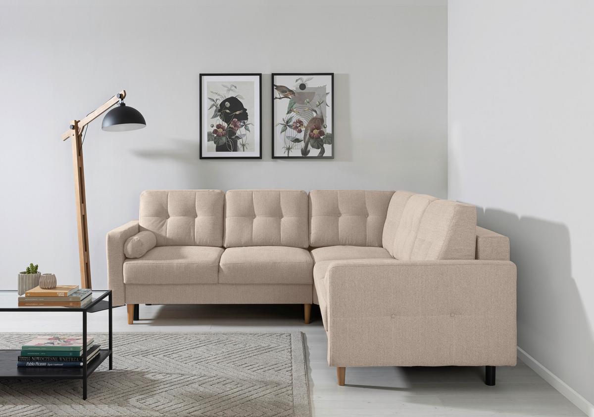 Ecksofa Noret, Creme S: 242x242 Cm - Beige/Buchefarben, Design, Textil (242/242cm) - MID.YOU