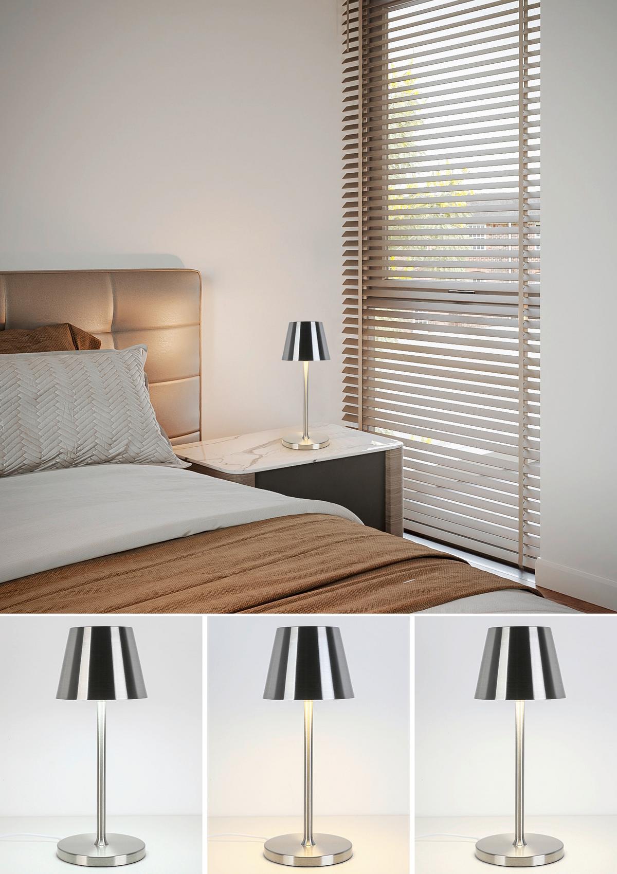 NABÍJATEĽNÁ STOLNÁ LAMPA MUSI - biela/niklová, Modern, kov/plast (12/30cm) - Mömax