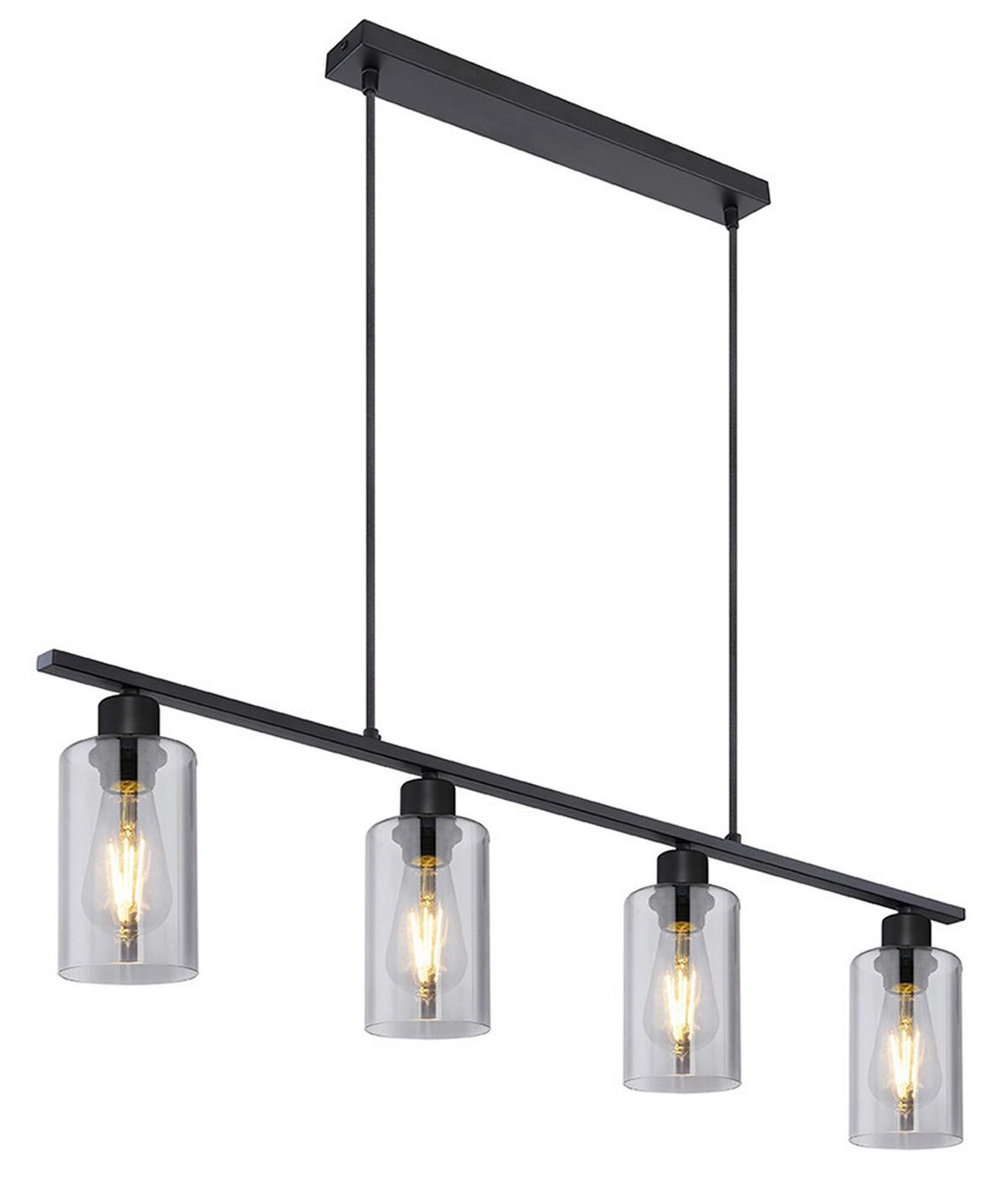 Hängeleuchte Hadera H: 120 Cm 4-Flammig, Rauchglas - Schwarz, Basics, Glas/Metall (98/10/120cm) - Globo