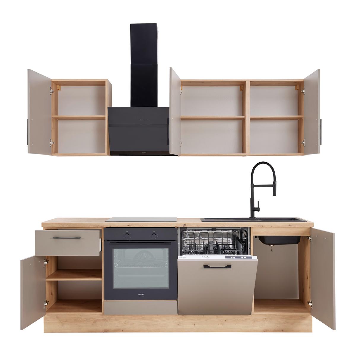 Kuchyňský blok LINZ šířka 220 cm, bez spotřebičů - šedá/černá, Moderní, kov/kompozitní dřevo (220cm)