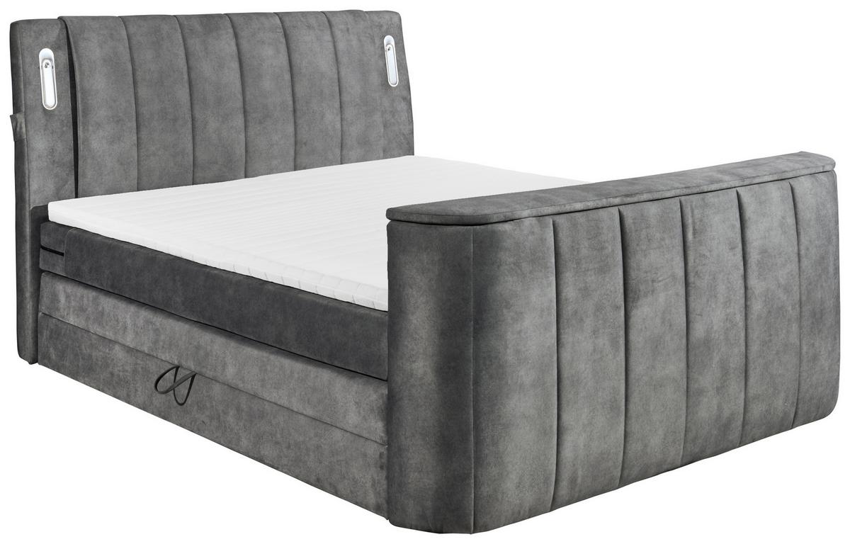 Boxspringbett Mit Topper 180x200 Cm Dallas - Grau, MODERN, Holzwerkstoff/Textil (180/200cm) - MID.YOU