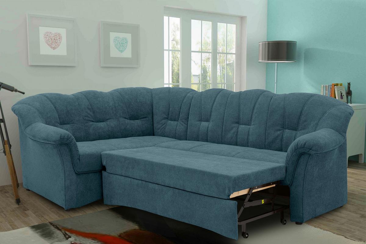 Ecksofa mit Schlaffunktion Papenburg Petrol - Petrol/Schwarz, KONVENTIONELL, Textil (192/243cm) - MID.YOU