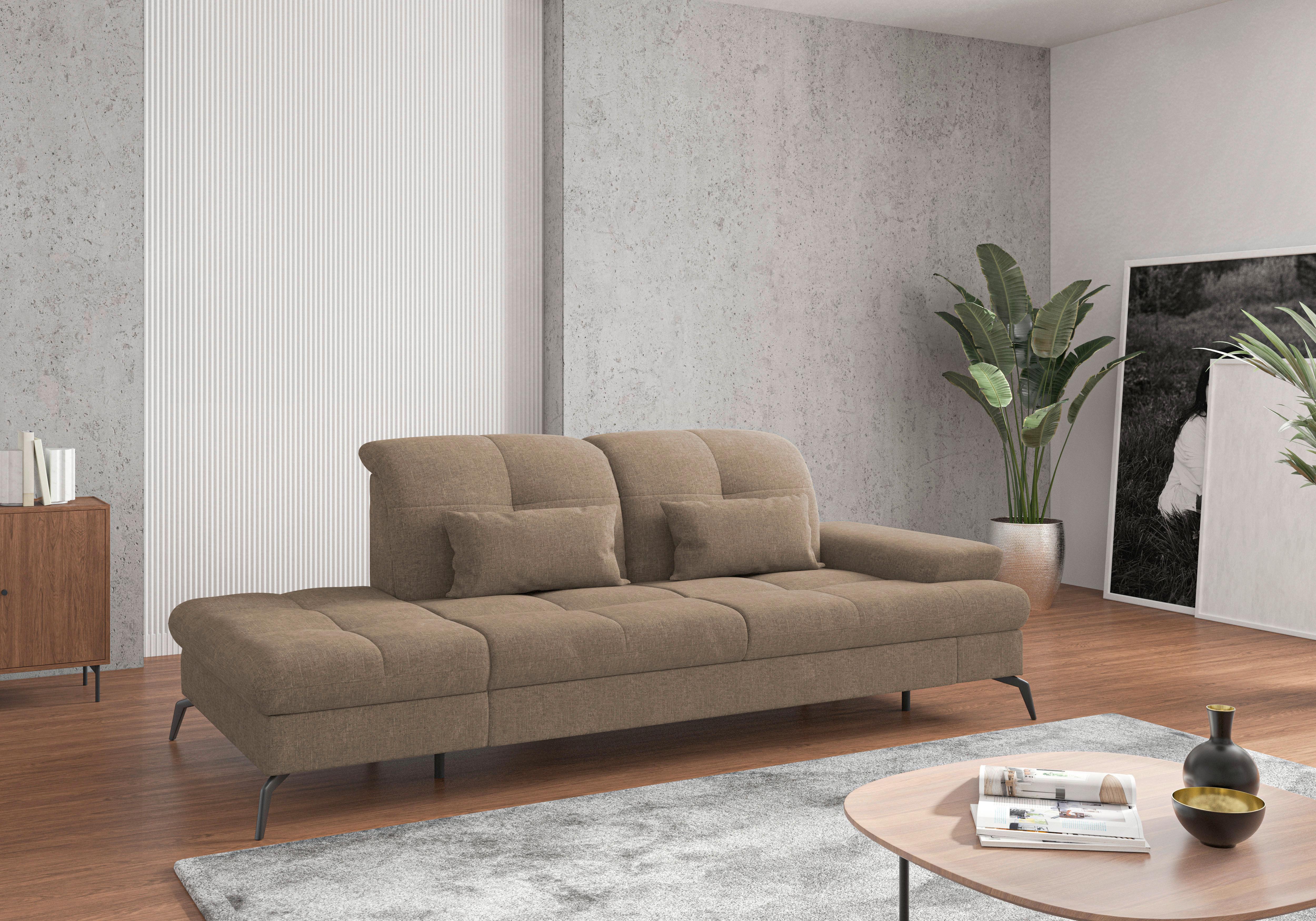 RÉCAMIERE Amica E, Hellbraun B: 231 cm - Hellbraun/Schwarz, KONVENTIONELL, Textil (231/90/122cm) - Sit & More