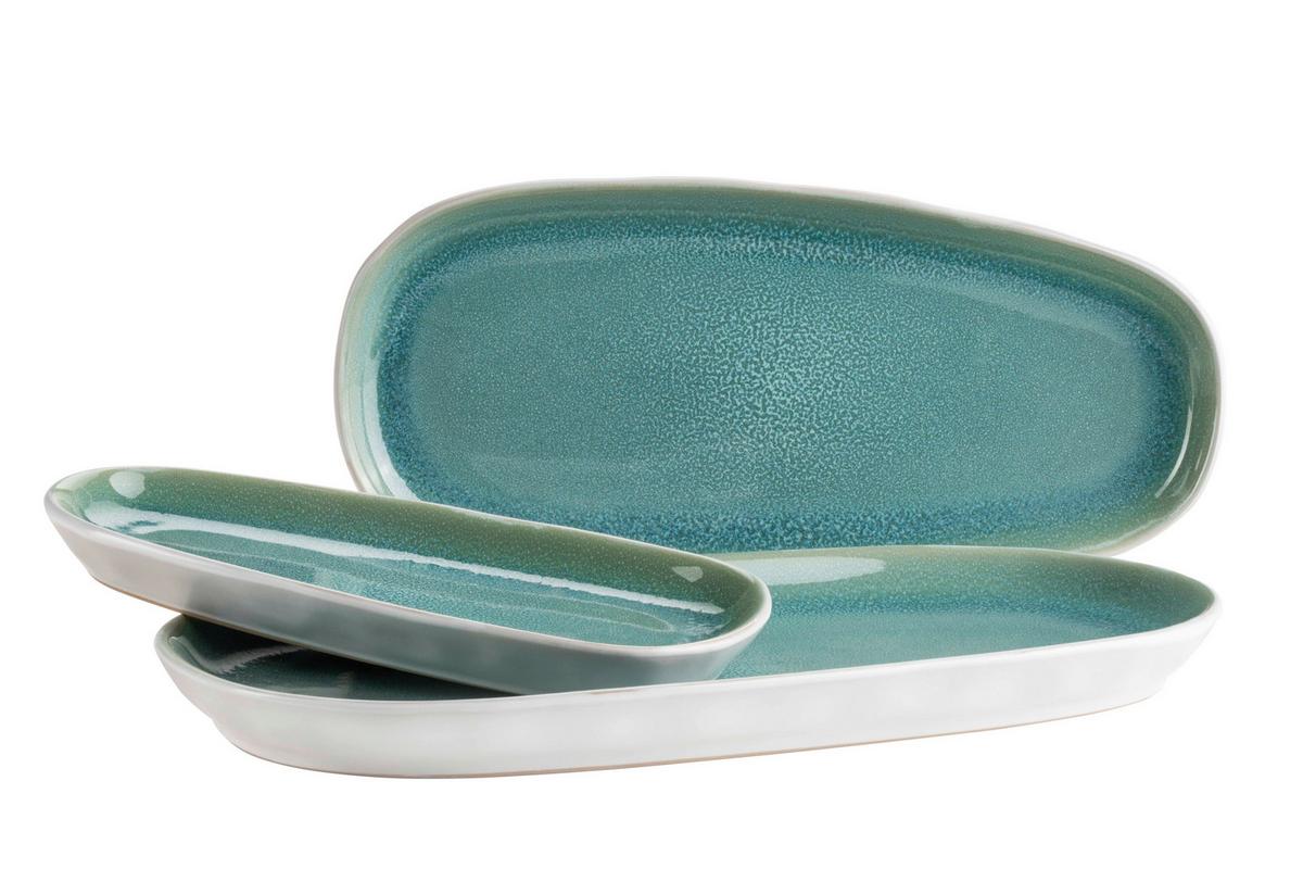 Servierplatten-Set Elea Steinzeug, Hellgrün, 3-teilig - Hellgrün, Basics, Keramik - Mäser