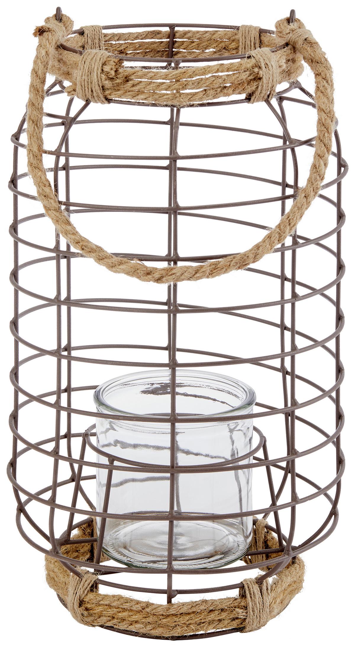 Windlicht Metall Grau/ Naturfarben Ø 21 Cm - Naturfarben/Grau, MODERN, Metall (21/37cm)