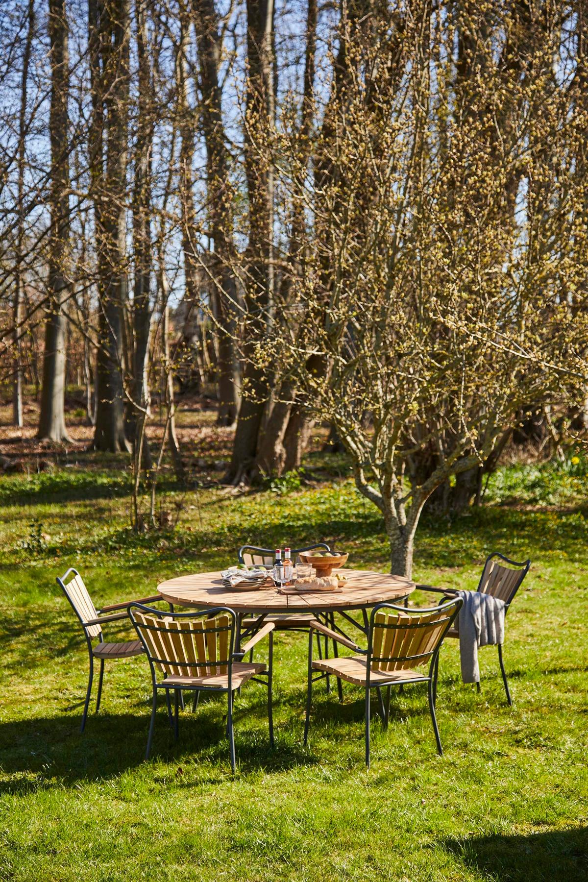 Gartentisch Ellen Metall/Holz Ø/H: ca. 130/74 cm - Anthrazit/Teakfarben, Natur, Holz/Metall (130/130/74cm) - Gardenson