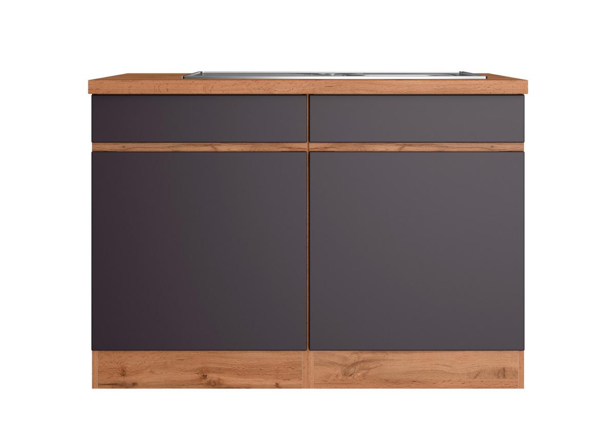 Spülenschrank Mit Spüle Turin B: 120cm Grau/Wotaneiche Dekor - Eiche Wotan/Grau, Design, Holzwerkstoff (120/86/60cm) - Held