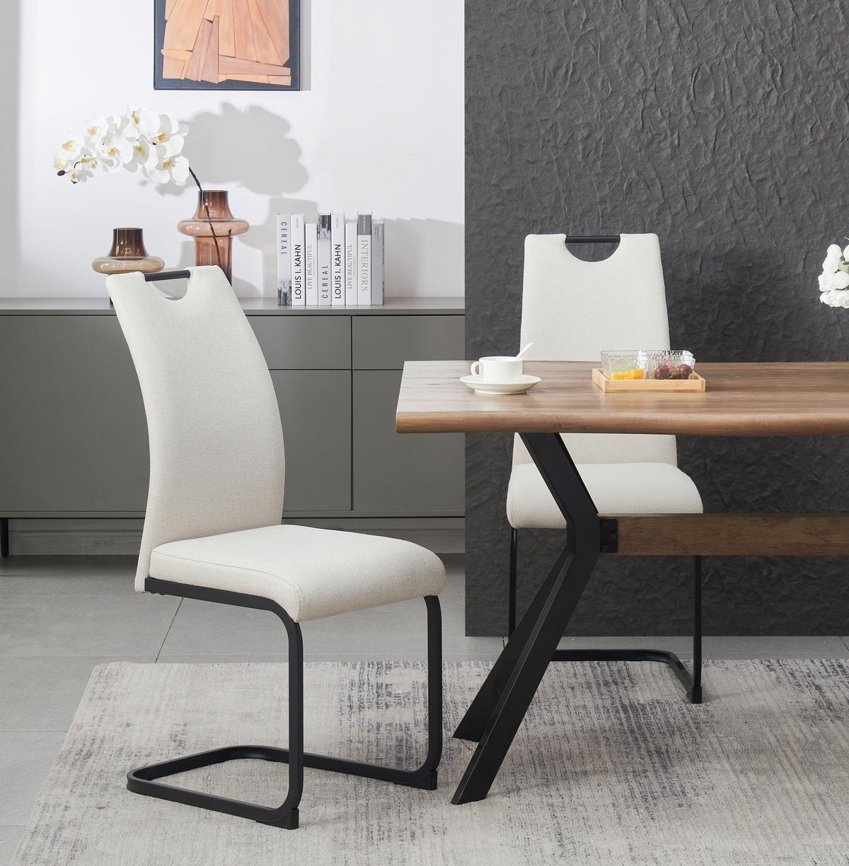 Schwingstuhl-Set Hannah Creme B: 43 cm - Creme/Schwarz, MODERN, Textil/Metall (43/98/59cm) - MID.YOU