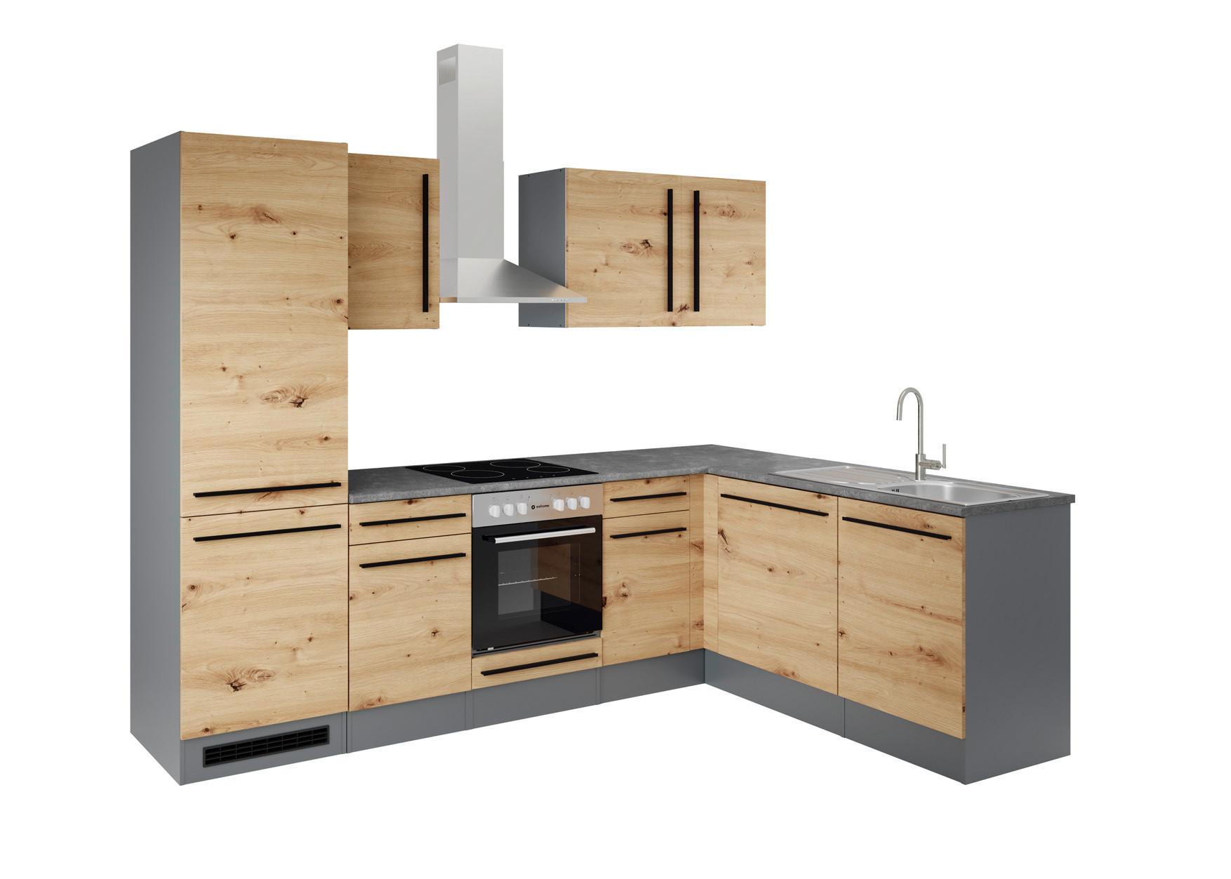 Eckküche Jazz 8 mit Geräten 280x175 Anthrazit/Eiche Dekor - Anthrazit/Eiche Artisan, LIFESTYLE, Holzwerkstoff (280/175cm) - P & B