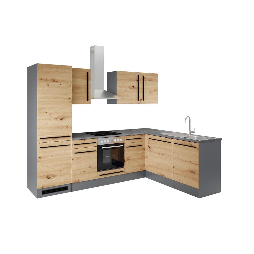 Eckküche Jazz 8 mit Geräten 280x175 Anthrazit/Eiche Dekor