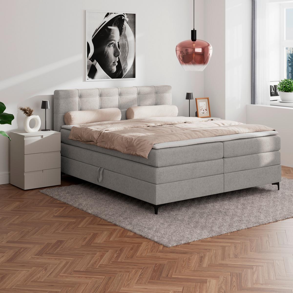 Boxspringbett MITTO Lavagrau 160x200 cm - Lavagrau/Schwarz, KONVENTIONELL, Textil/Metall (160/200cm)