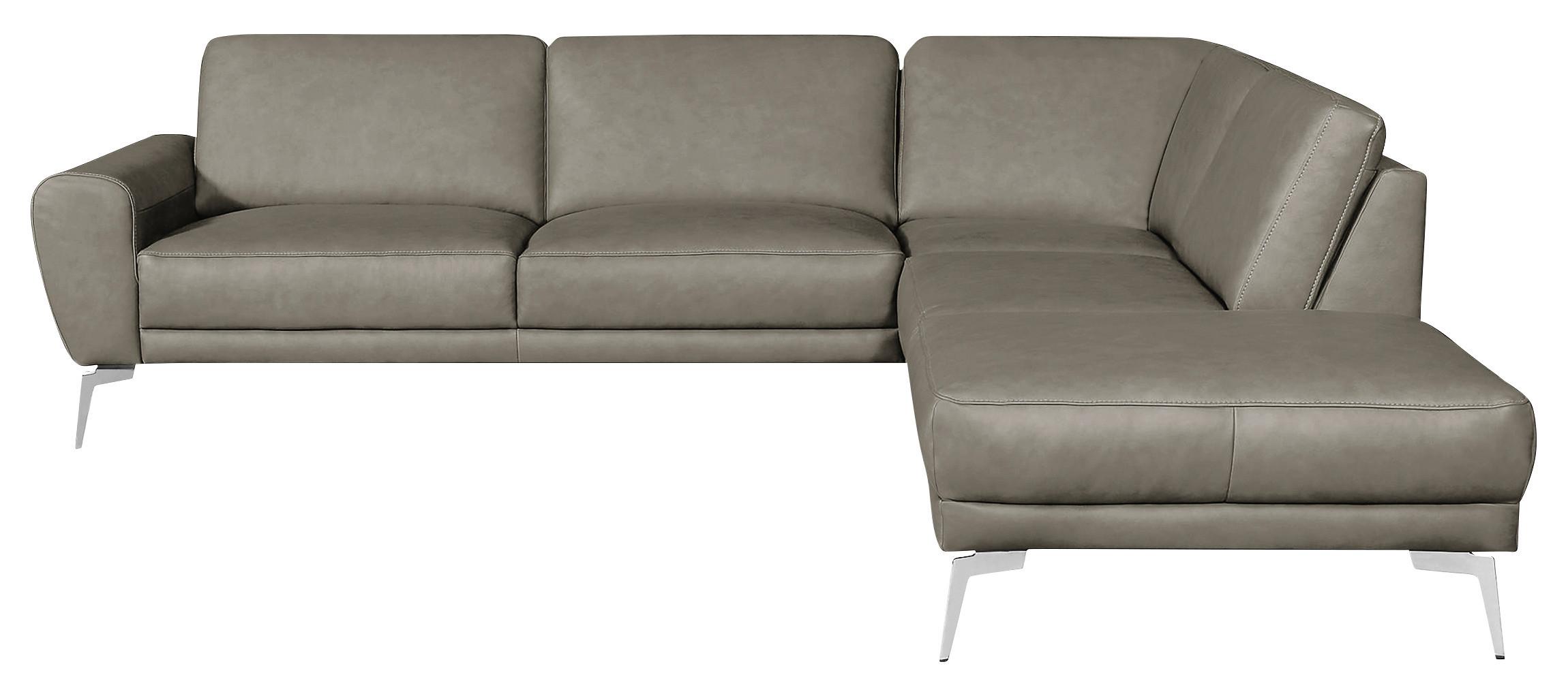 Ecksofa Spring Schwarz Chrom S: 273x250 cm - Chromfarben/Grau, Design, Leder (273/250cm) - Livetastic