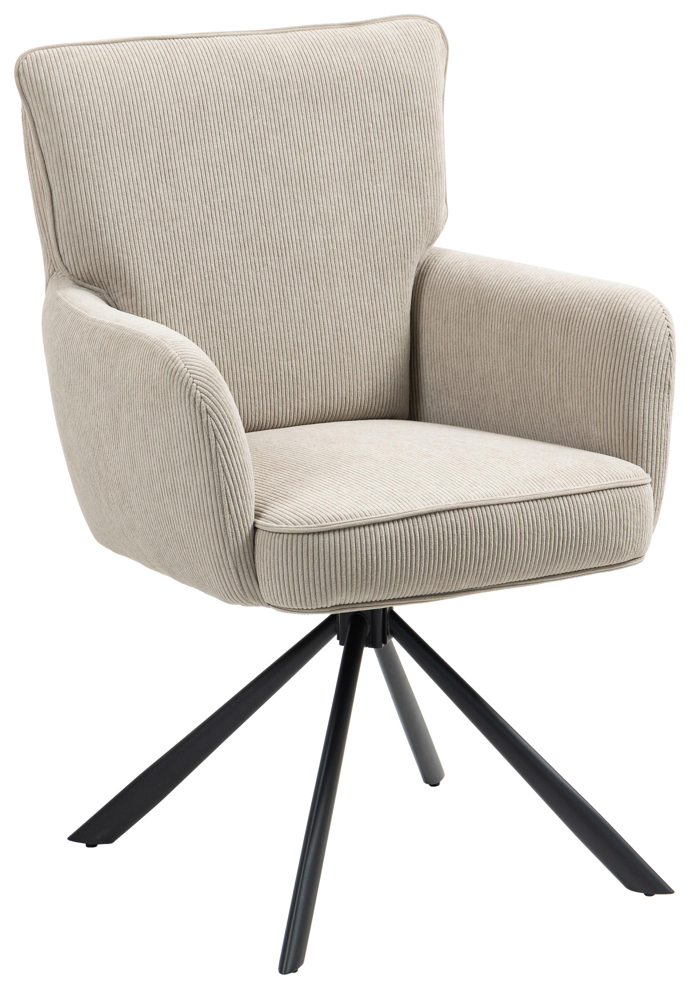 Armlehnstuhl Mila Cord Creme Sitzfl. 180° drehbar, B: 60cm - Beige/Schwarz, KONVENTIONELL, Textil/Metall (60/95/67cm) - MID.YOU