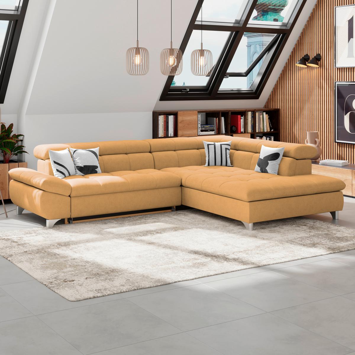 Ecksofa Mit Schlaffunktion Gemini Goldfarben 312x234 Cm - Chromfarben/Goldfarben, KONVENTIONELL, Textil (312/234cm)
