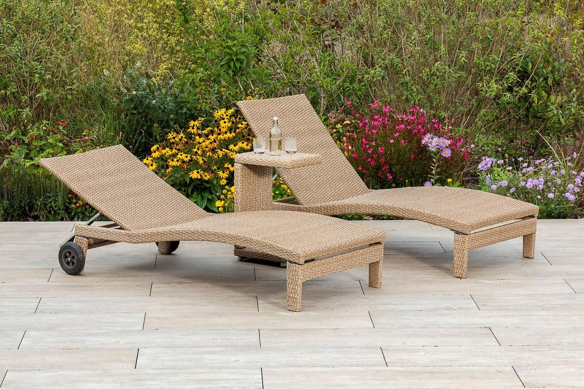 Gartenliege Andalusia - Beige/Braun, MODERN, Textil/Metall (90/100/208cm) - Gardenson