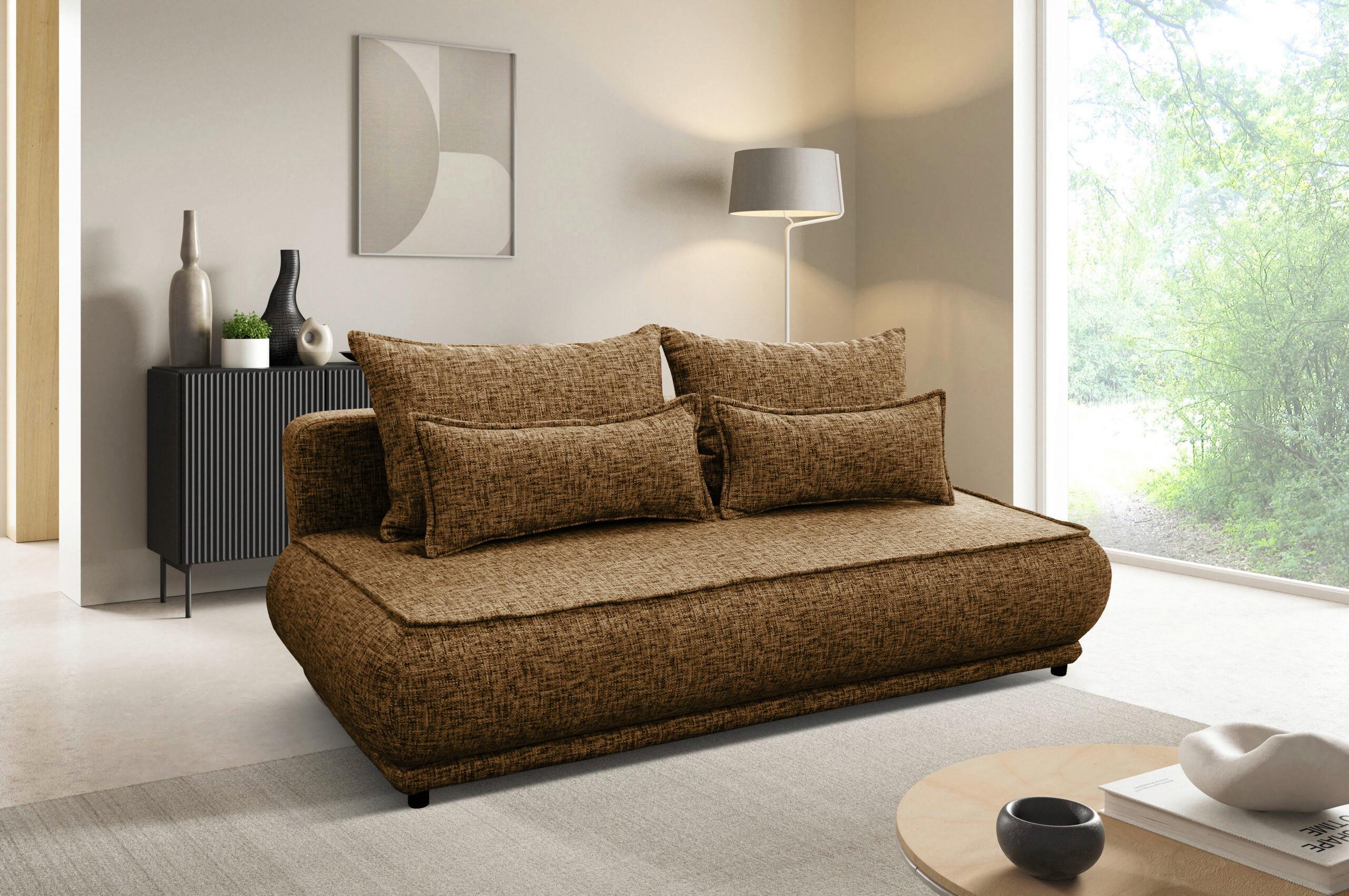 Schlafsofa Paros Braun B: 214 cm - Beige/Schwarz, Design, Textil (214/96/105cm) - MID.YOU