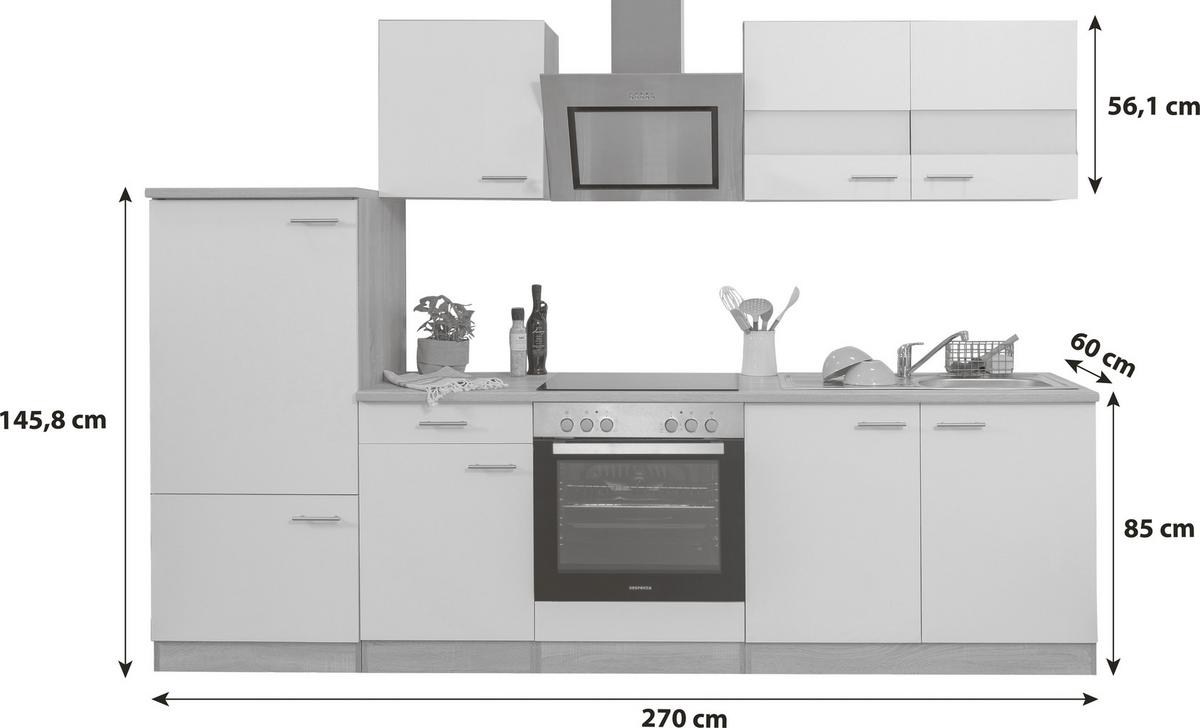 Küchenblock Merle Küchenblock 270 Cm - Eichefarben/Schwarz, Basics, Holzwerkstoff (270cm) - Respekta