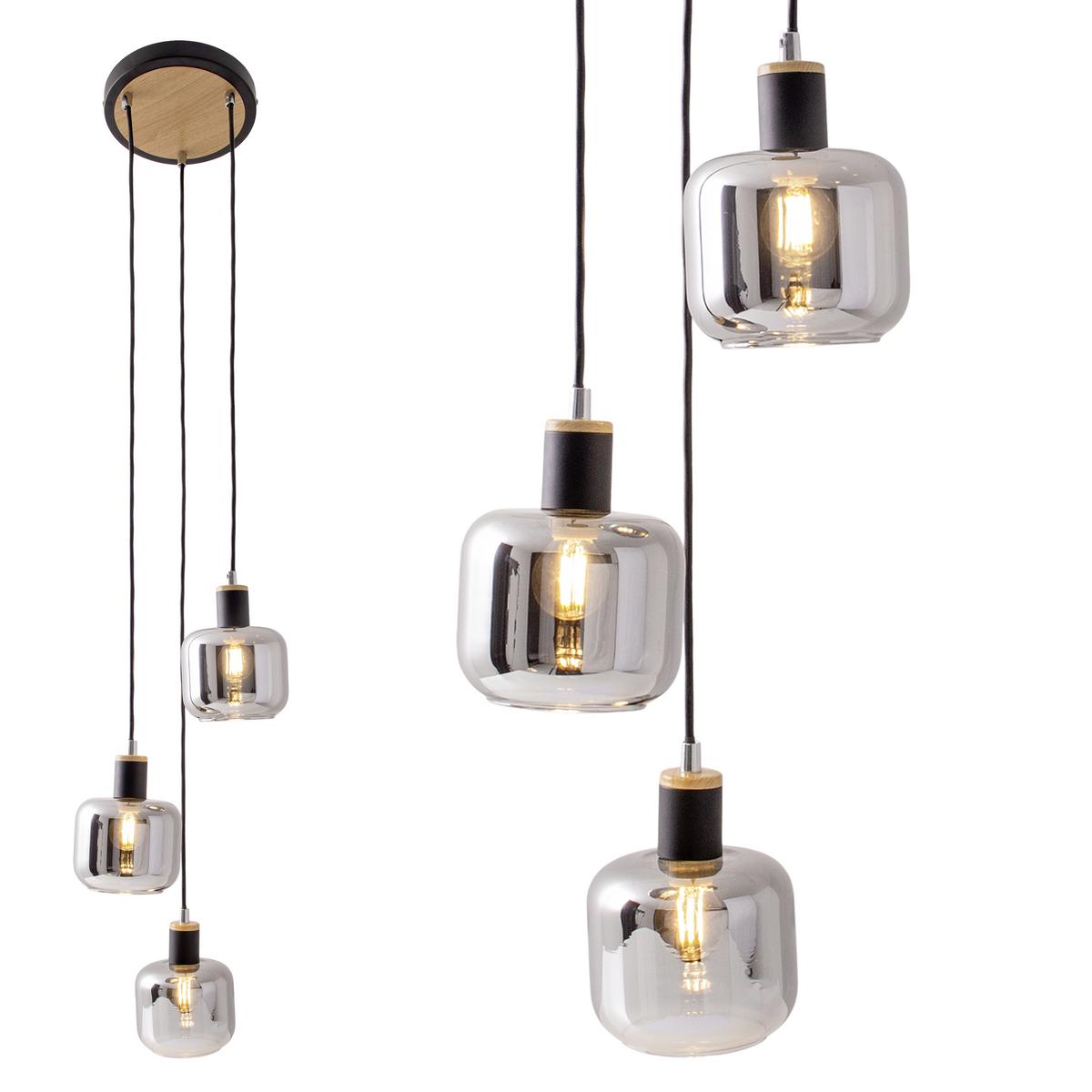 Hängeleuchte Fumoso H: 120 Cm 3-Flammig, Rauchglas - Schwarz, Design, Glas/Metall (20/120cm) - Näve