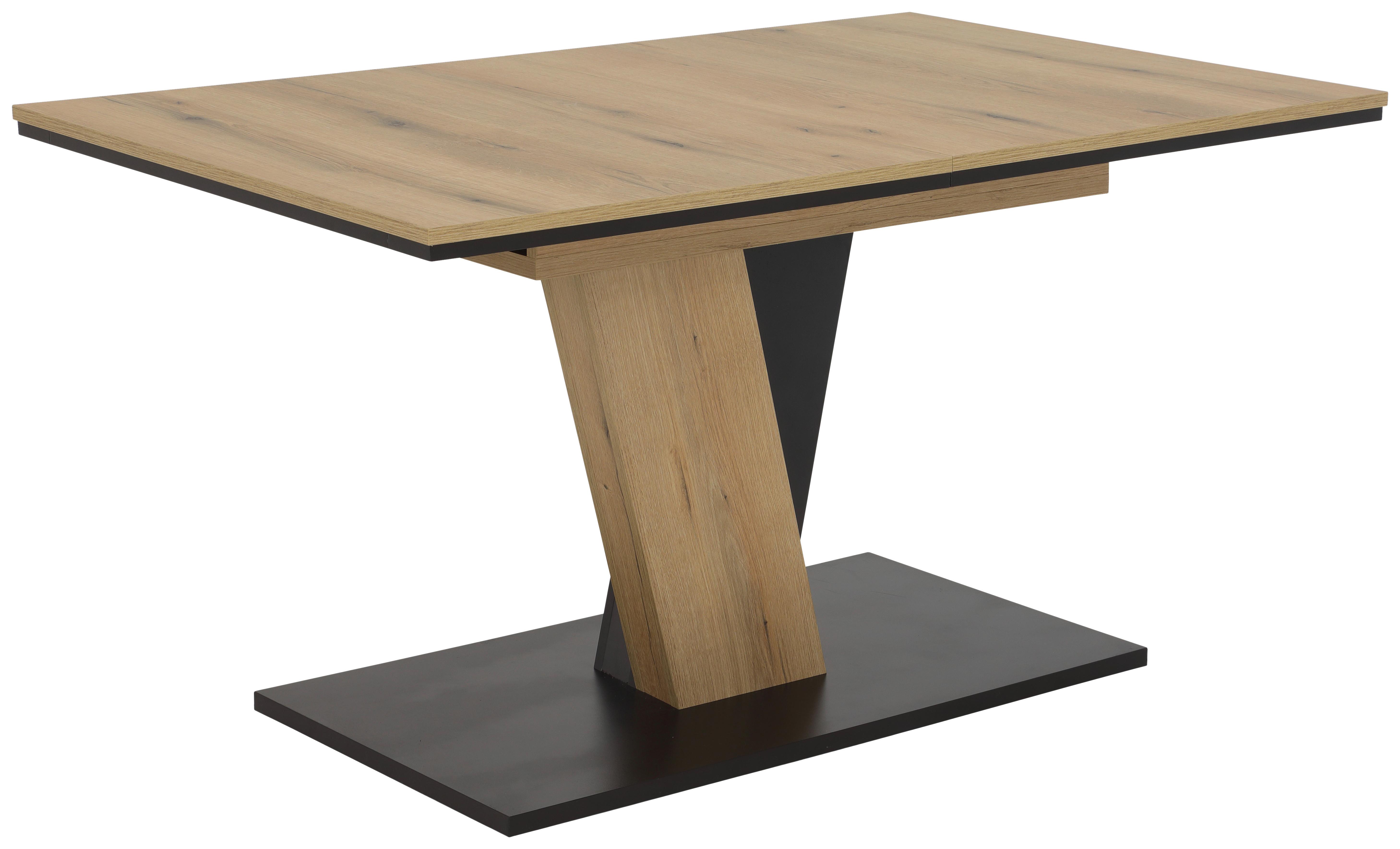 Esstisch Lucy T Eiche Dekor, B: 140-180cm - Eichefarben/Schwarz, KONVENTIONELL, Holzwerkstoff (140-180/90/76cm) - Boxxx