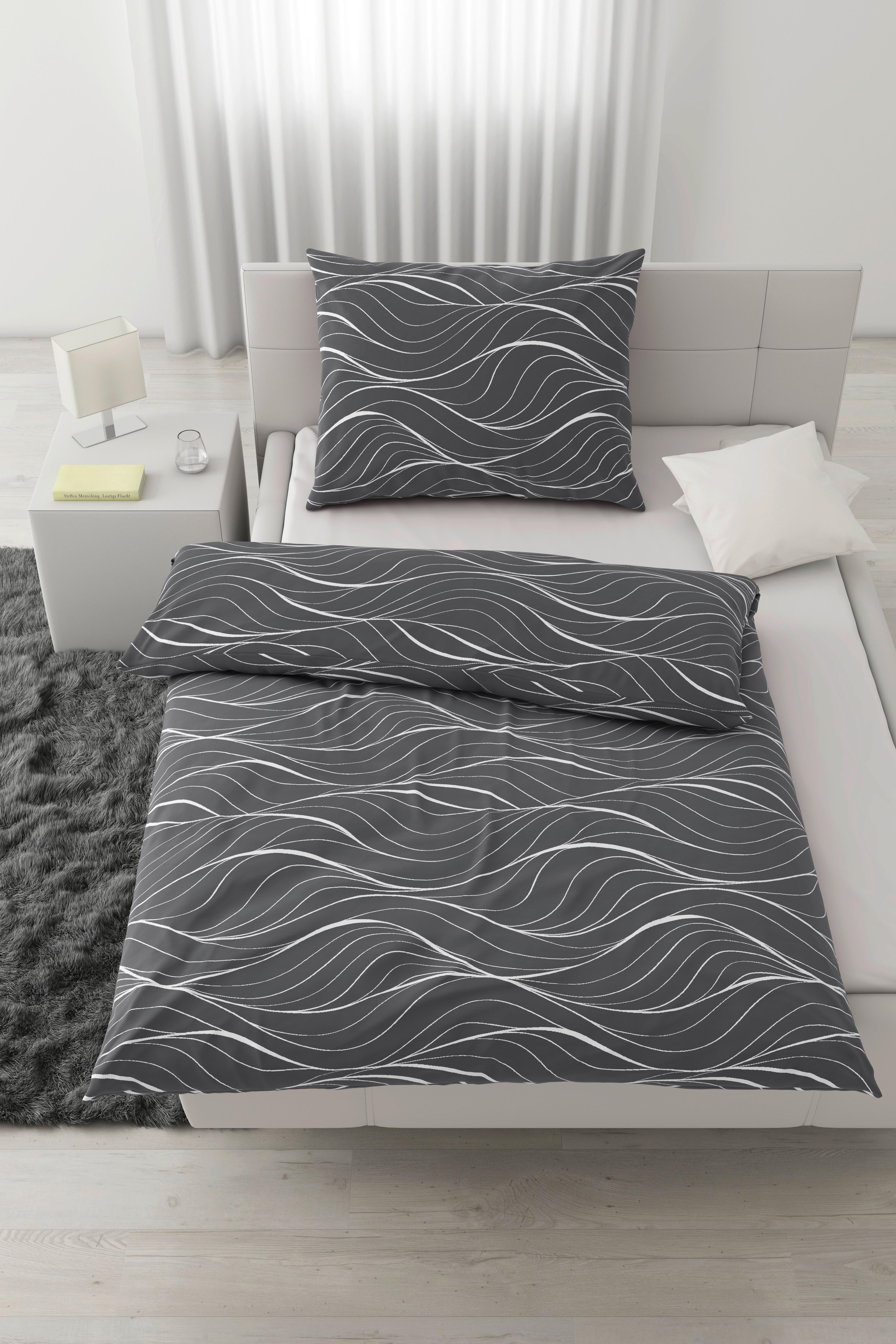 Posteľná Bielizeň Waves, 70/90 140/200cm - antracitová, textil (140/200cm) - Modern Living