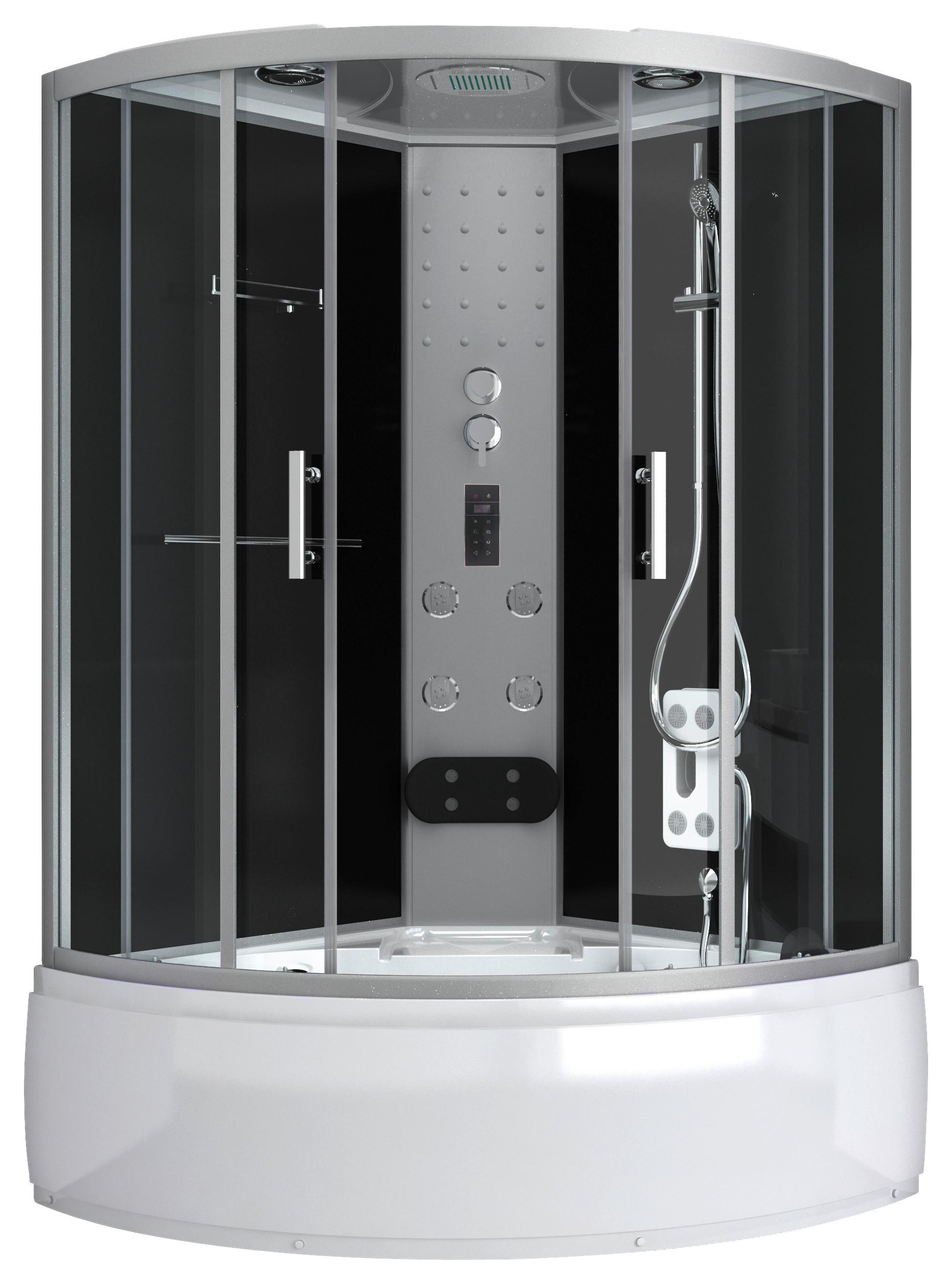 Dampfdusche Cuba Schwarz mit Radio, Ventilator, Ablage - Schwarz/Weiß, Basics, Glas (130/130/229cm) - Sanotechnik