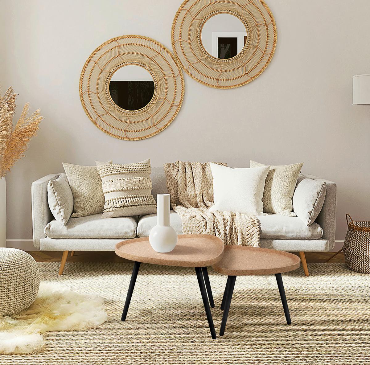 Beistelltischset Naturfarben/schwarz B: 50 Cm - Schwarz/Naturfarben, Design, Holz/Holzwerkstoff (50-45/40-35/44-38cm) - Livetastic