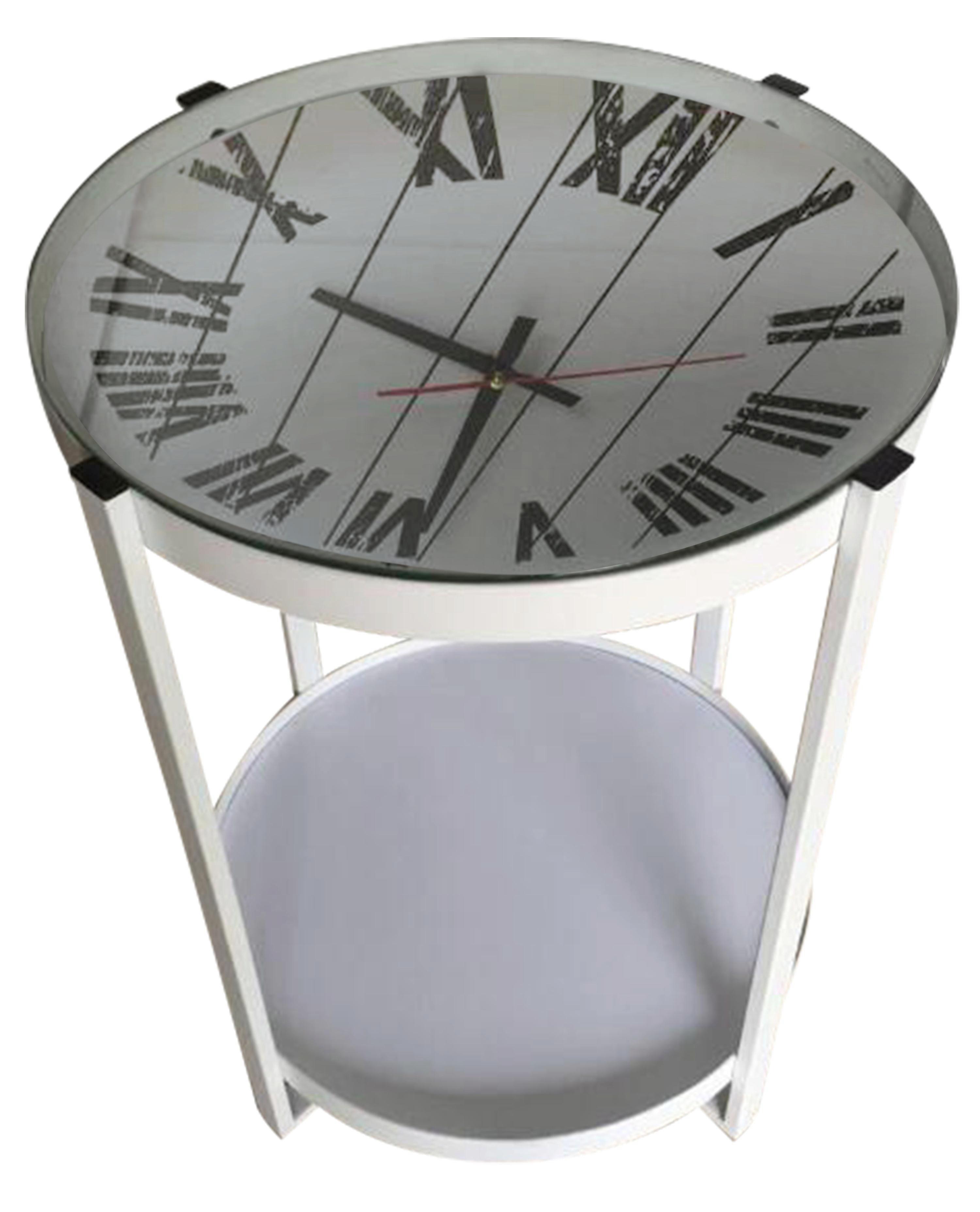 Beistelltisch Clock Ø 42,5cm Weiß - Weiß, MODERN, Glas/Holzwerkstoff (42,5/56cm)