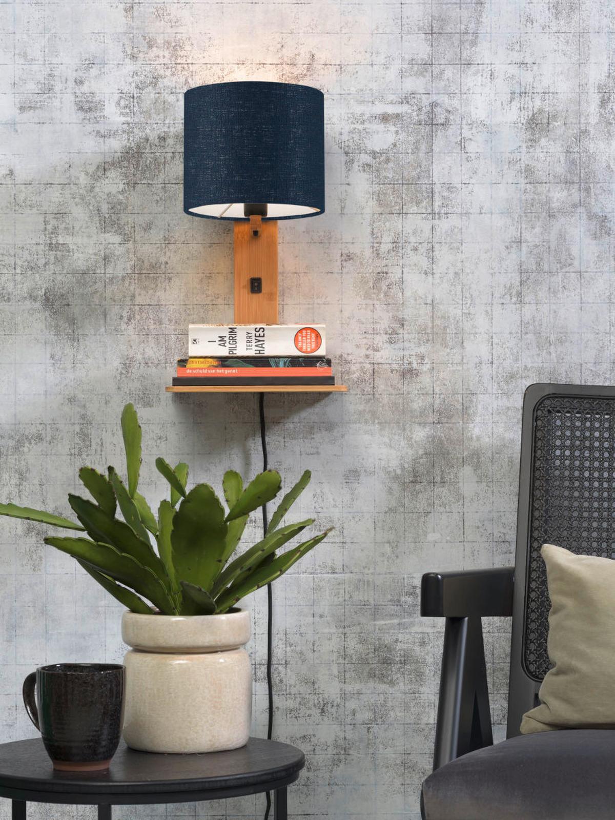 Wandleuchte Andes/w1/n/1815/bd - Blau/Naturfarben, Trend, Holz/Textil (19/24/36cm) - Good & Mojo