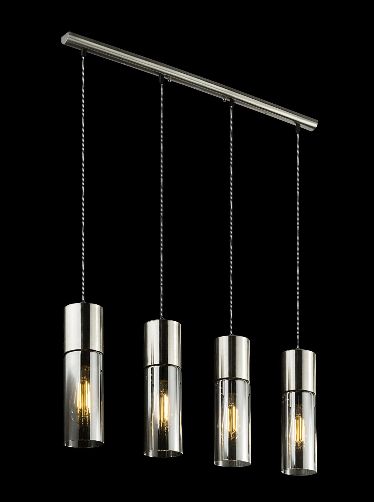 Hängeleuchte Vision H: 156 cm 4-Flammig mit Rauchglas - Nickelfarben, KONVENTIONELL, Glas/Metall (80/9/156cm) - Globo