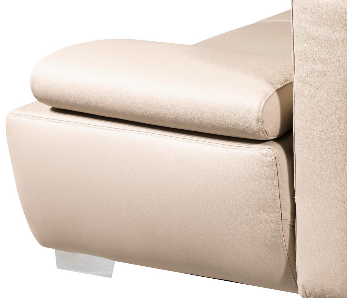 Schlafsofa mit Kissen Nikita Leder - Chromfarben/Beige, KONVENTIONELL, Leder (195/85/90cm) - Livetastic